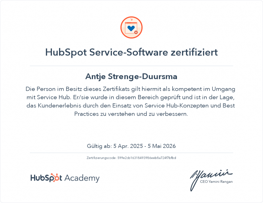 HubSpot Service-Software Zertifikat