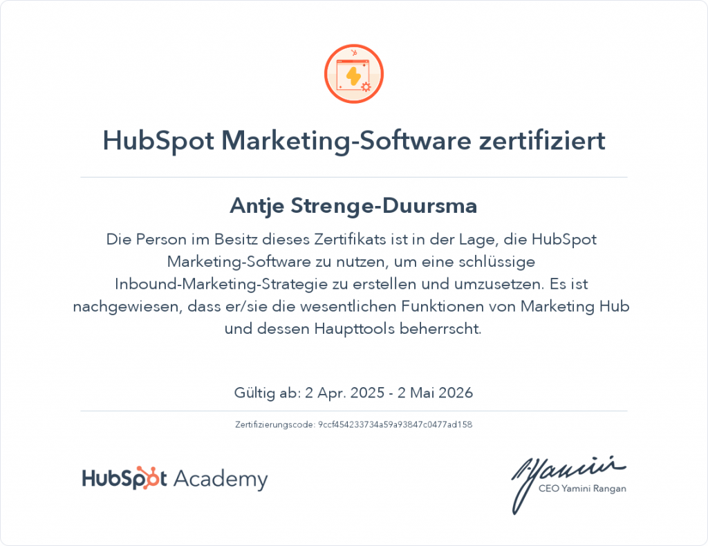 HubSpot Marketing -Software Zertifikat